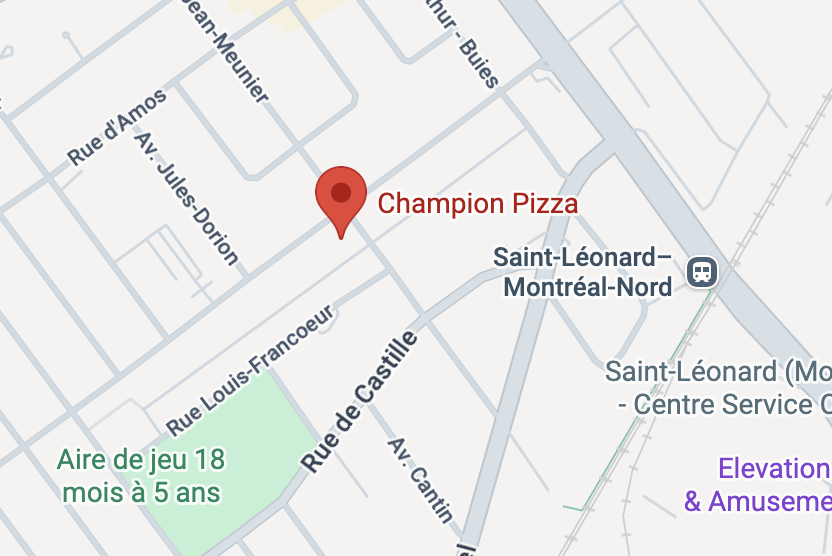 Carte : Champion Pizza, 5412 rue de Charleroi, Montréal-Nord